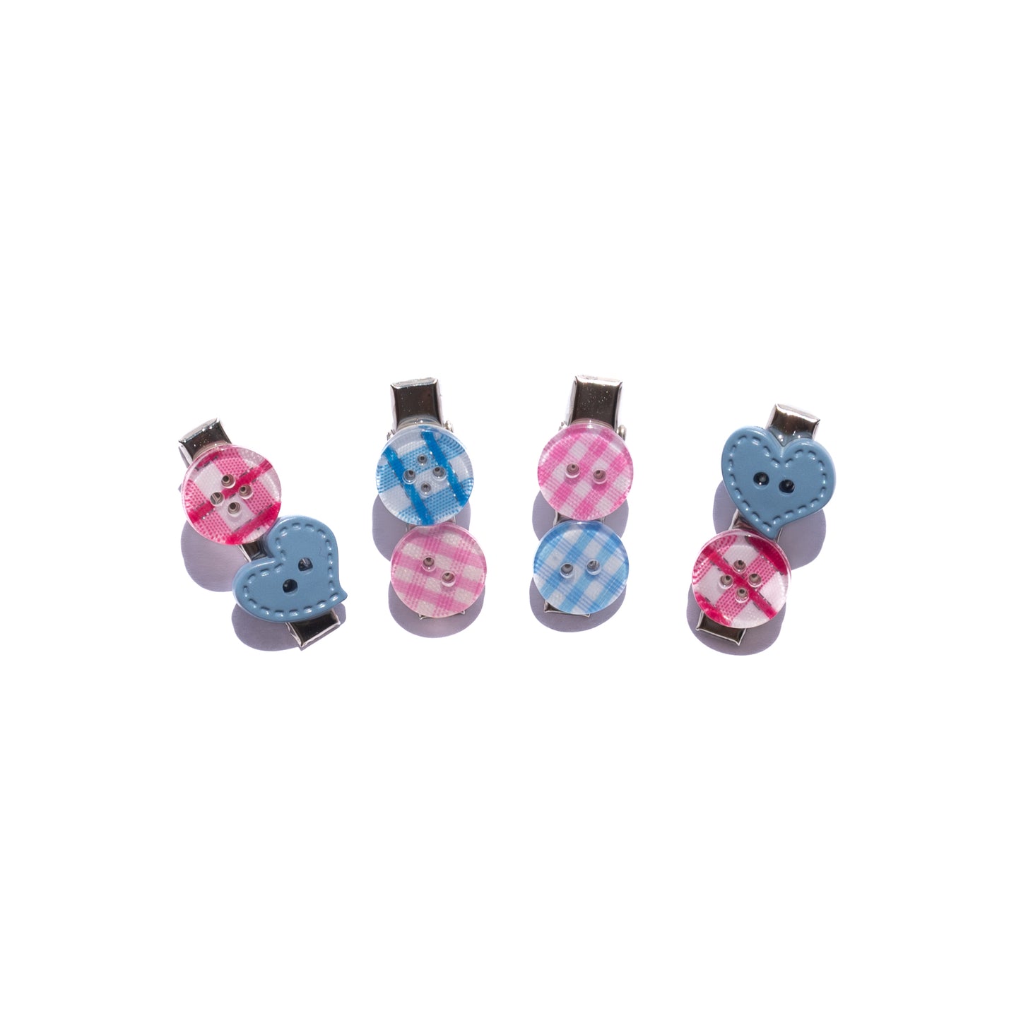 Mismatched Buttons Mini Hair Clips – SET of 4