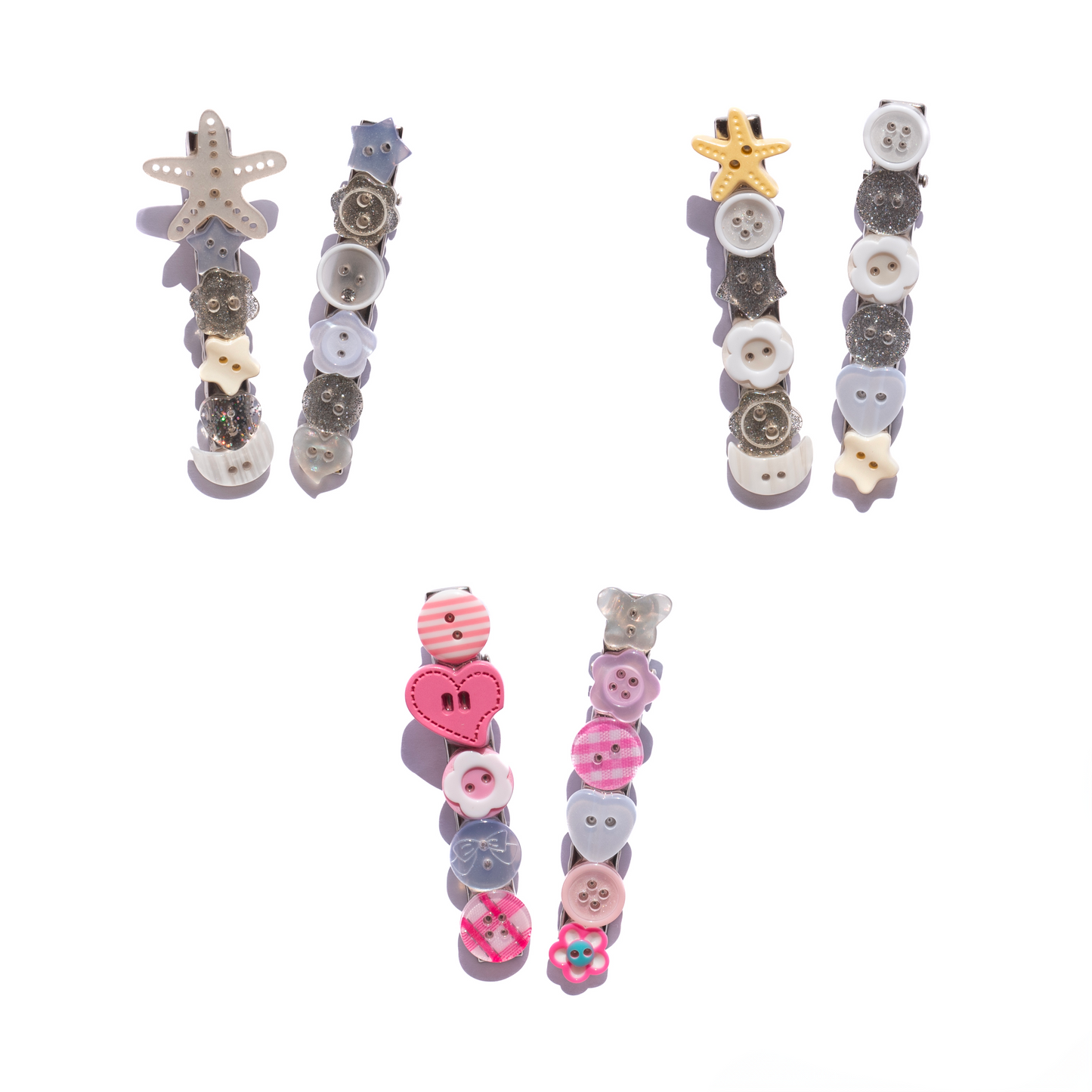 Mismatched Buttons Hair Clips – SET of 2