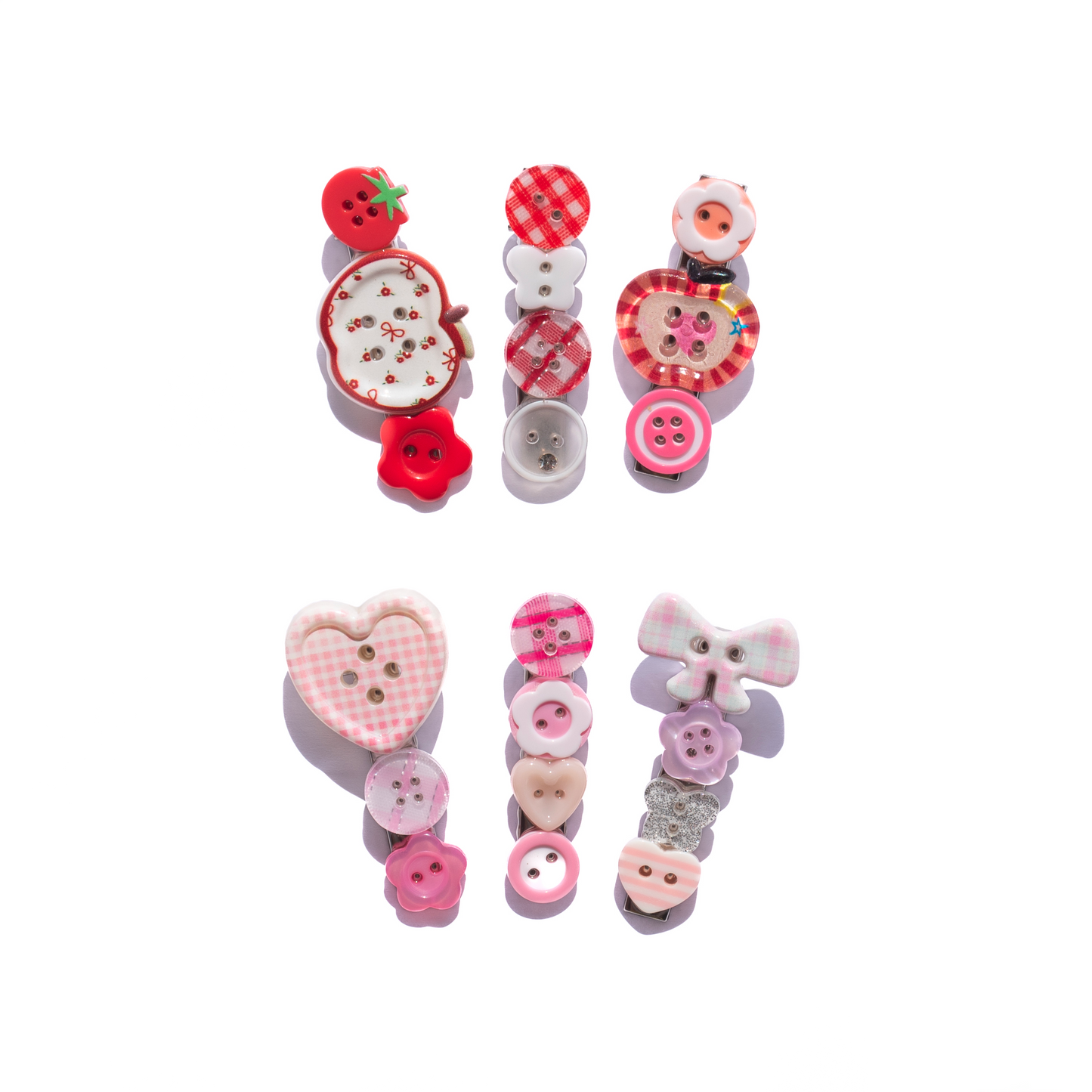Mismatched Buttons Hair Clips – SET of 3