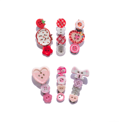 Mismatched Buttons Hair Clips – SET of 3