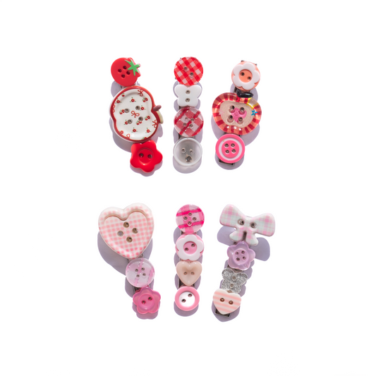 Mismatched Buttons Hair Clips – SET of 3