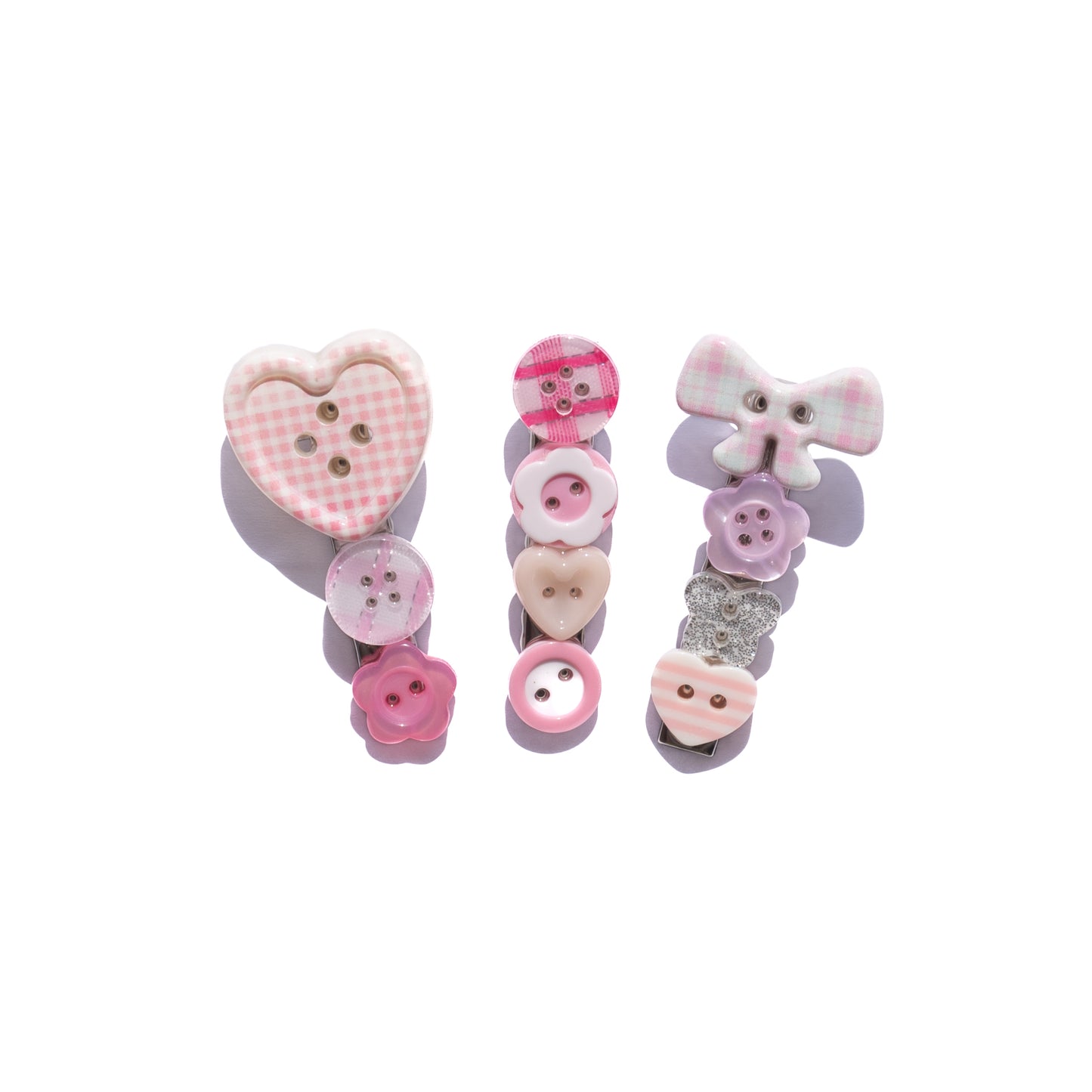 Mismatched Buttons Hair Clips – SET of 3