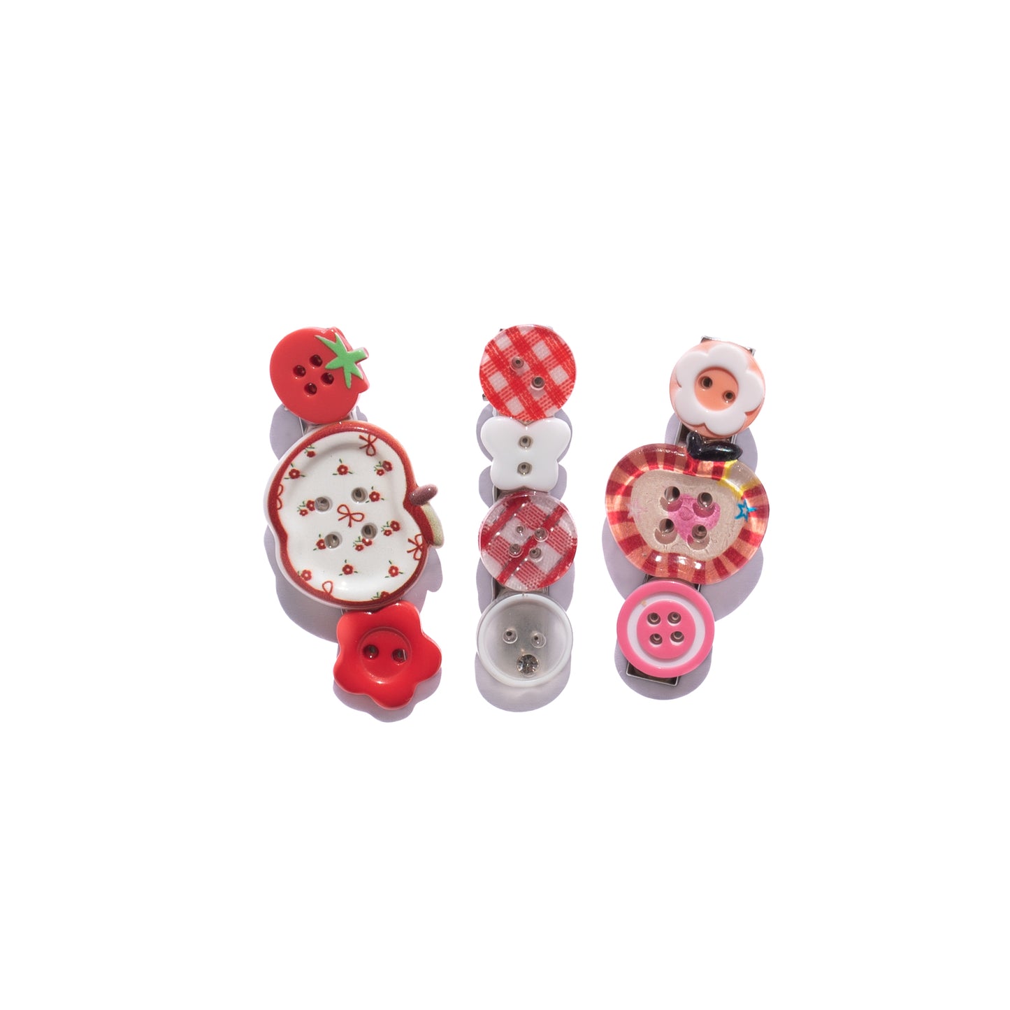 Mismatched Buttons Hair Clips – SET of 3