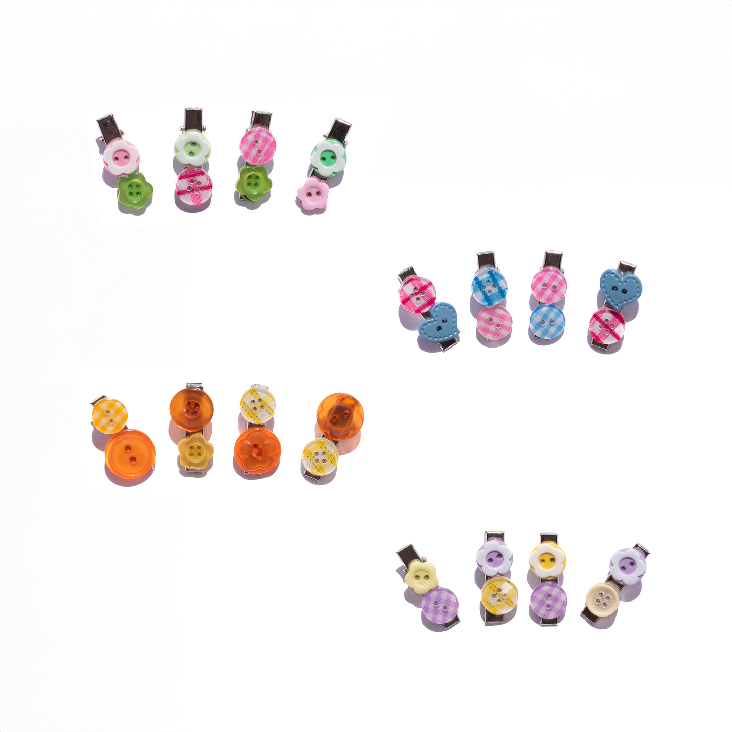 Mismatched Buttons Mini Hair Clips – SET of 4