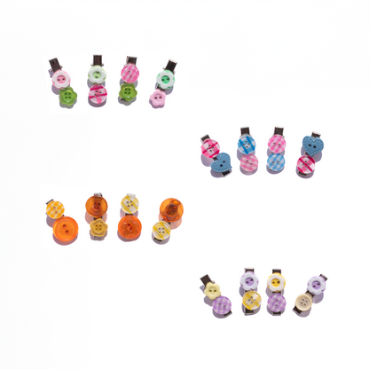 Mismatched Buttons Mini Hair Clips – SET of 4