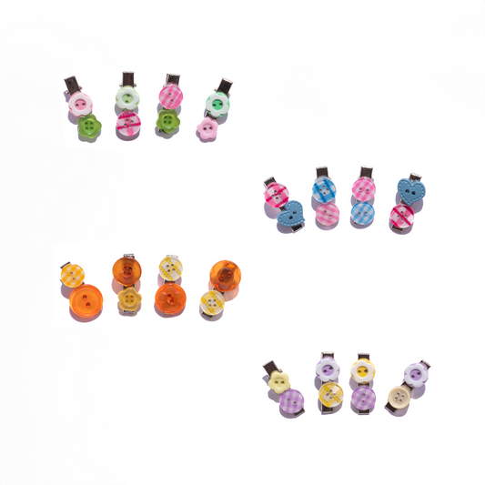 Mismatched Buttons Mini Hair Clips – SET of 4