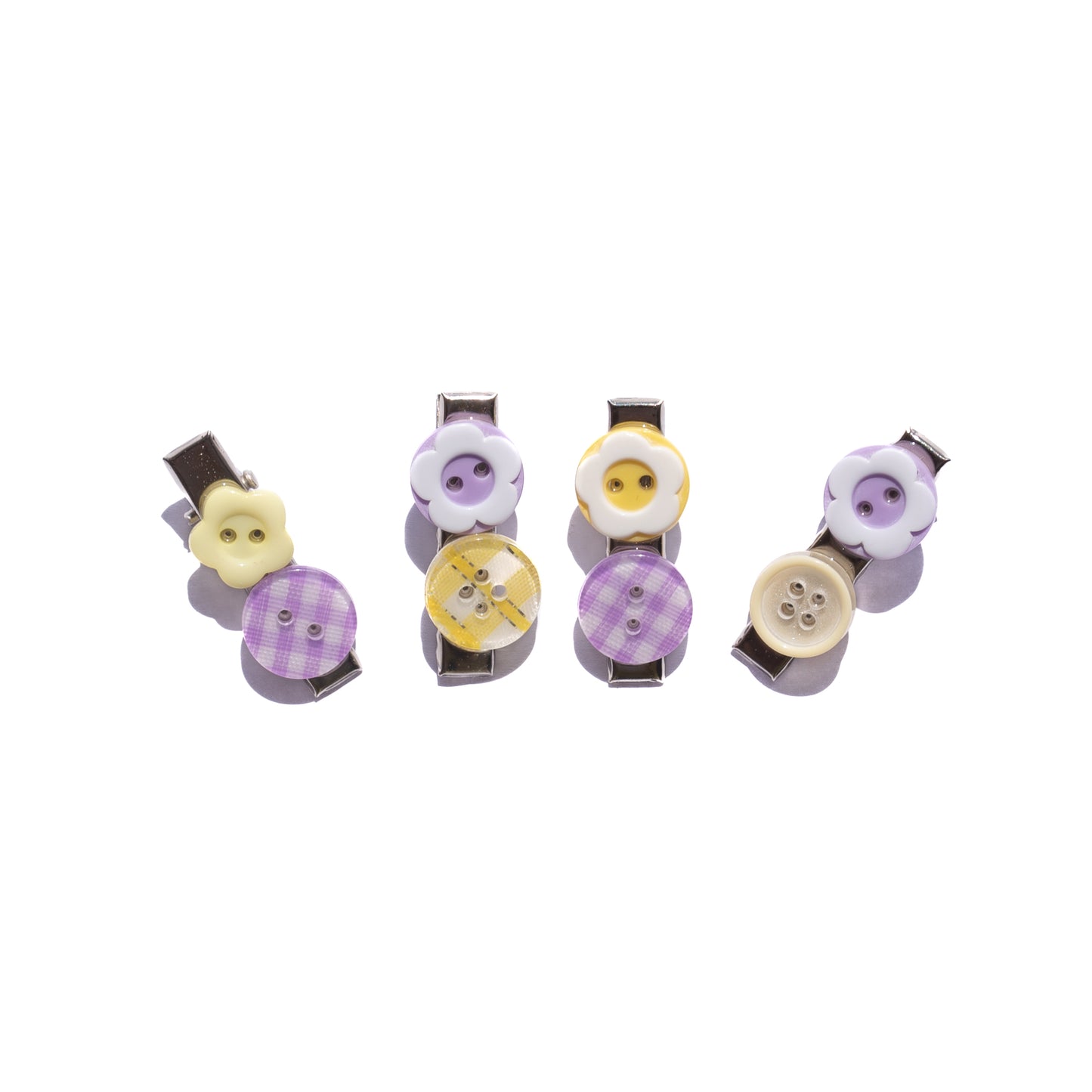 Mismatched Buttons Mini Hair Clips – SET of 4