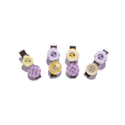 Mismatched Buttons Mini Hair Clips – SET of 4